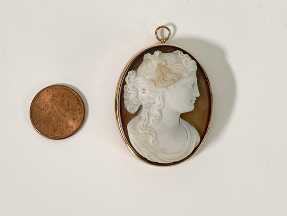 Victorian 14K Gold Oval Cameo Pendant - LARGE Ova… - image 10