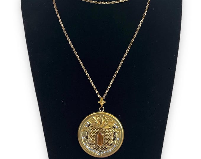 LARGE Antique Art Nouveau Gold Filled Locket Necklace: Engraved Inez, Vintage Photo Pendant