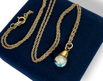 Vintage Floating Opal Pendant Necklace: Dainty Small 12K Gold Filled Orb, 1940s Jewelry