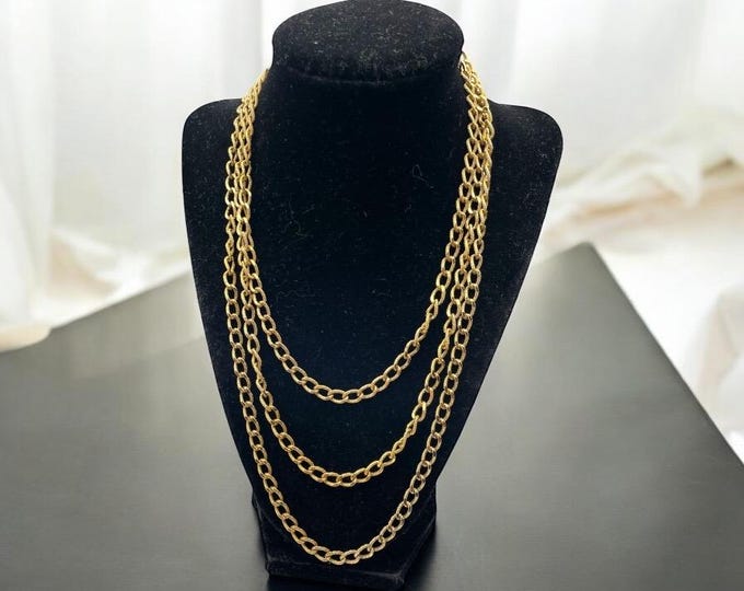 Vintage Napier Gold Filled Long Chain Necklace - Yellow 12K GF Curb Chain Links 60 inches Gift for Her Minimalist Simple Retro Jewelry
