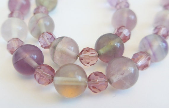 Vintage Fluorite Choker - Pale Lavender, Pink, Gr… - image 3