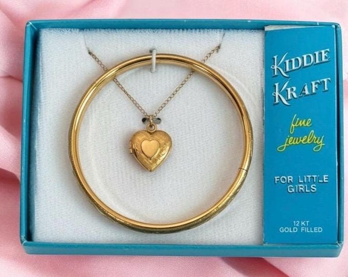 Vintage Kiddie Kraft 12K Gold Filled Heart Locket & Bangle Set