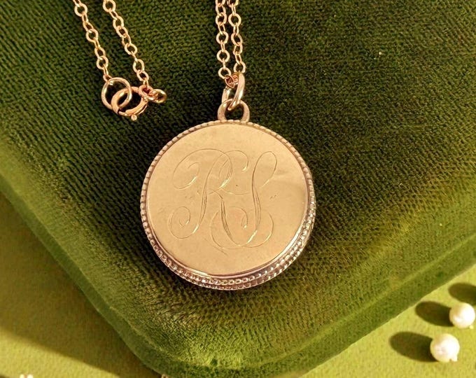 Vintage Round Locket: Rose Gold Filled w/ LS Monogram on 14K Rose GF Chain