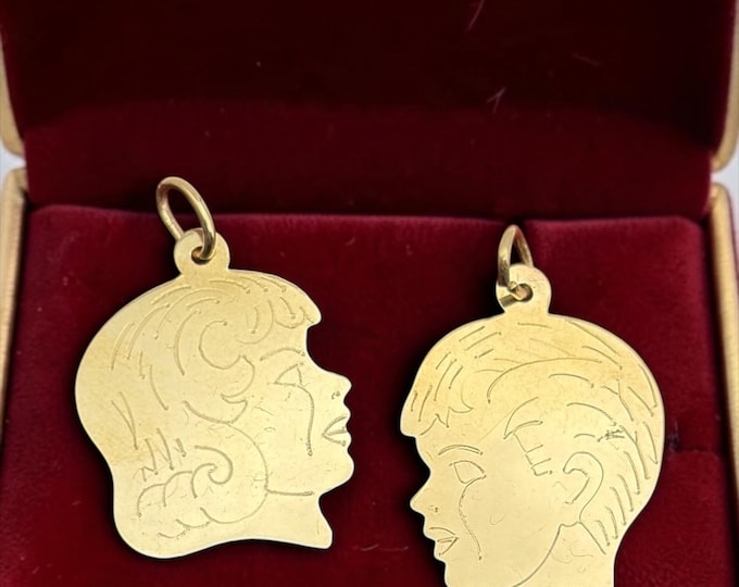 Vintage Large 1960’s 14K Yellow Gold BOY or GIRL Silhouette CHARM Pendant - Charm Bracelet or Necklace Pendant, Gift for Her, Mom Bracelet