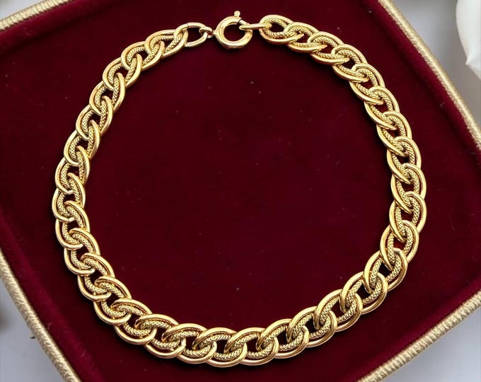 Vintage 12K Gold Filled Charm Bracelet – Double Link MCM Era, Textured Links, 7.25 inches long, Mid Century Minimalist Jewelry by BAB Ballou