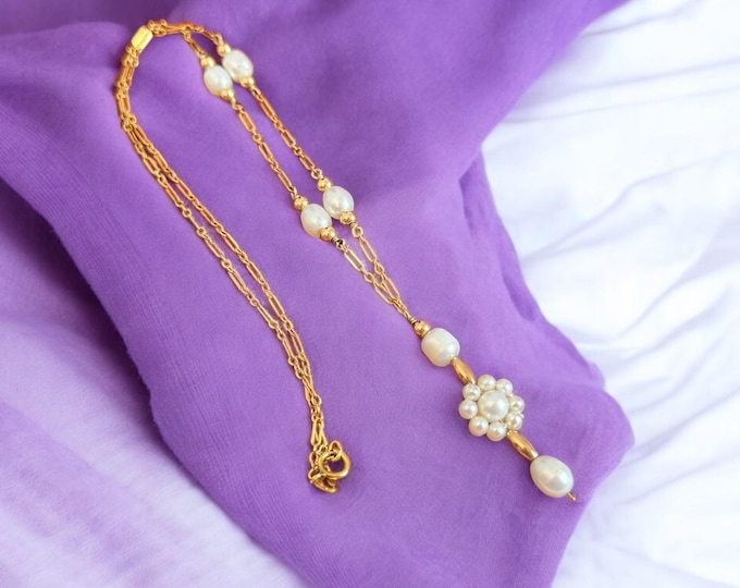 Adorable 14K Gold Filled Pearl Drop Necklace w/ Specialty Chain - Retro Era Montgomery Ward Hallmark - Vintage Mid Century Wedding Jewelry