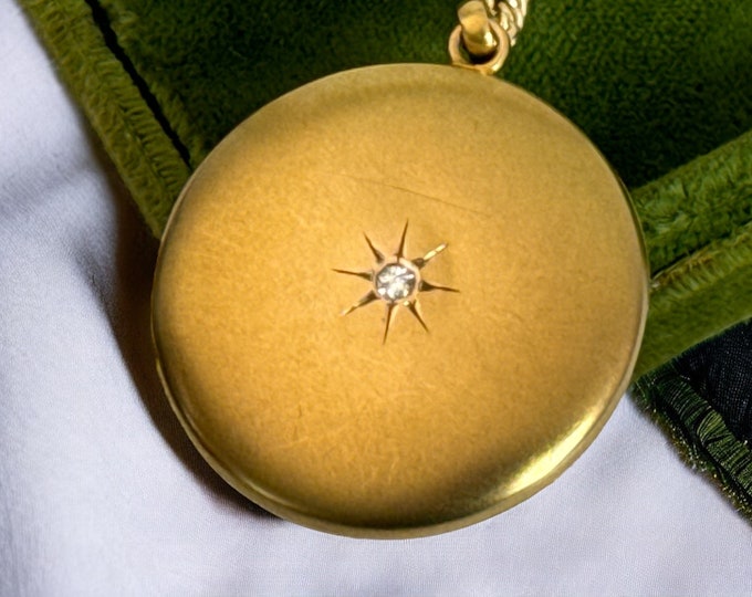 Antique 10K Gold Locket w/ Diamond - Round Monogrammed RMA Initials - Edwardian Pendant Necklace - Estate Jewelry Gift for Her 14K GF Chain