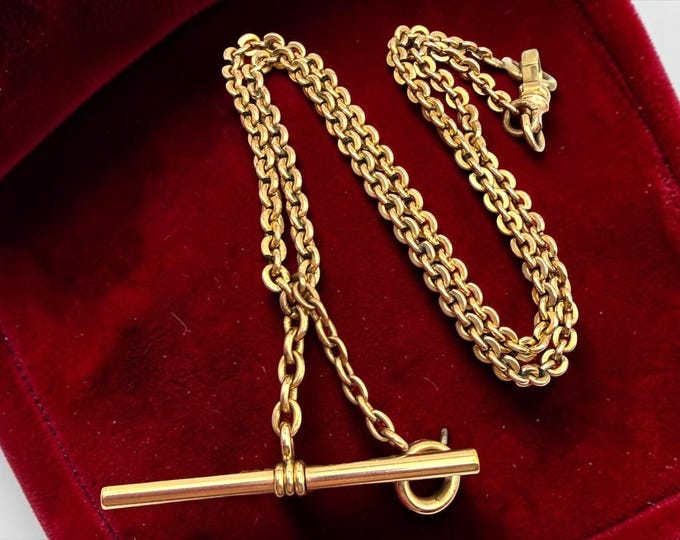 Antique Gold Filled Pocket Watch Chain: Victorian JFS & Sons Dog Clip T-bar Necklace