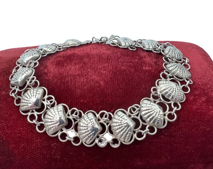 Vintage Sterling Silver Openwork Filigree Bracelet -  Clam Shaped Links - 925 SS Hallmarked Bracelet - Gift Woman or Girl - Estate Jewelry