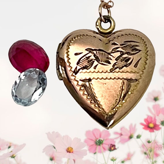 Vintage Rose Gold Filled Etched Heart Locket on 1… - image 1