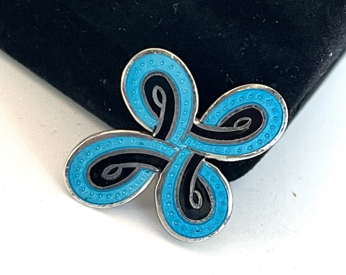 Vintage Sterling Silver Margot De Taxco studio Blue Enamel Lovers Knot by Miguel Arias - Retro 925 Collectible Mid century Estate Jewelry