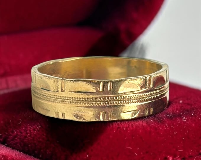 Vintage 12K Rolled Gold Plated Band Ring – Mid Century Etched Pattern, J.D. Schlang Company SW, RGP Jewelry Accessory, Size 8