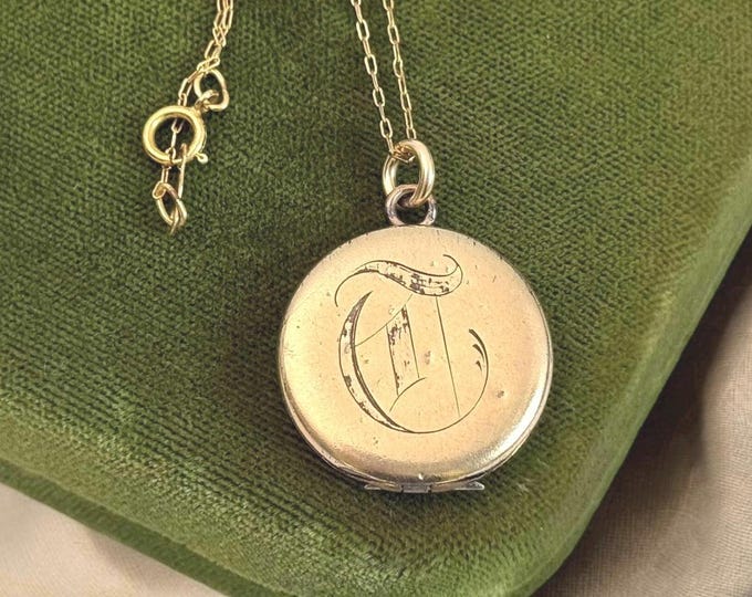 Antique Gold Filled Locket Necklace: Engraved Initial, Dated 1914 Timeworn Treasure