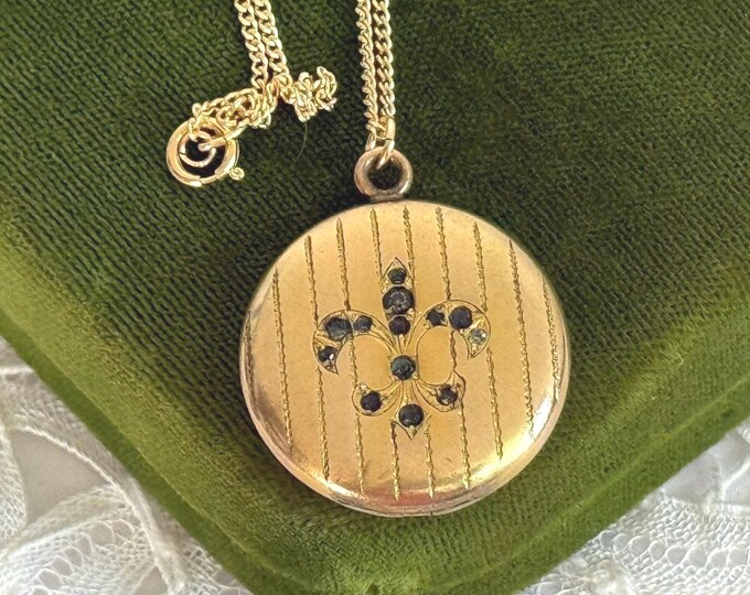 Antique Gold Filled Locket: W&H CO, Paste Stones, 14K GF Chain, 1900s Photo Pendant