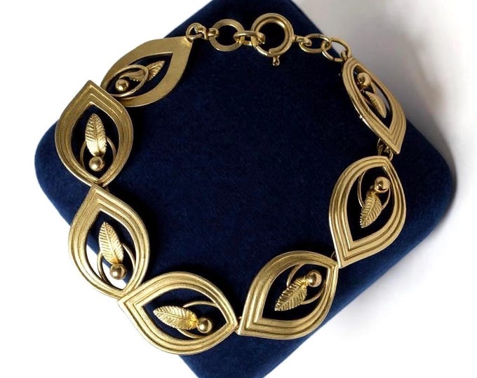 Vintage Gold Filled Danecraft Bracelet: Leaf Chain Links, Mid century Jewelry - Gift Woman Girl