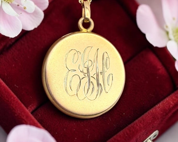 Antique Gold Shell Locket Pendant – Monogrammed EJH, Edwardian W&H (14K GF Chain)