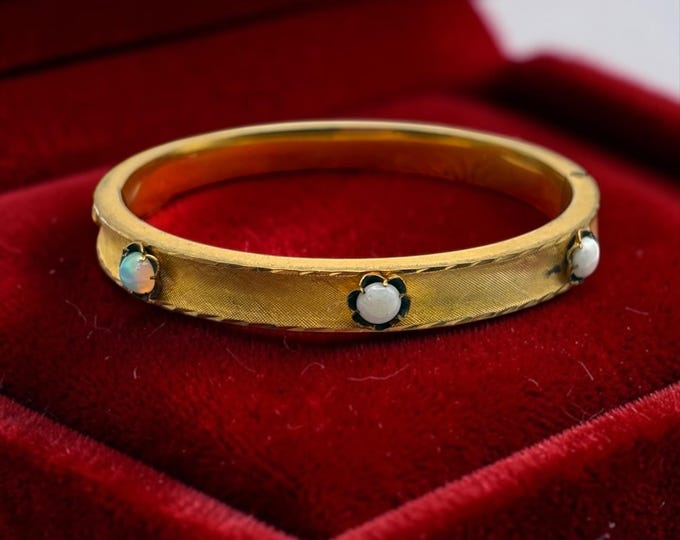 Vintage 12K Gold Filled Bangle Bracelet with Three Opals by Marathon