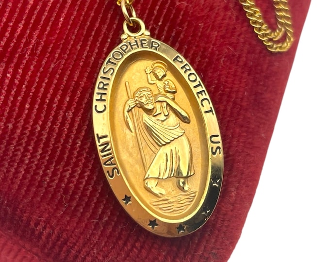 Vintage 12K Gold Filled St. Christopher Medal – Religious Pendant Necklace