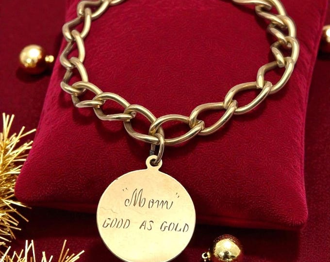 Vintage 12K Gold Filled Charm Bracelet: Le Stage Jewelry, "Mom Good as Gold"