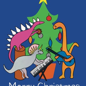 Dinosaur band Christmas card x 3
