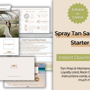 Spray Tan Templates | Spray Tan Business Kit | Care Card Templates | Editable Templates | Sunless Tanning
