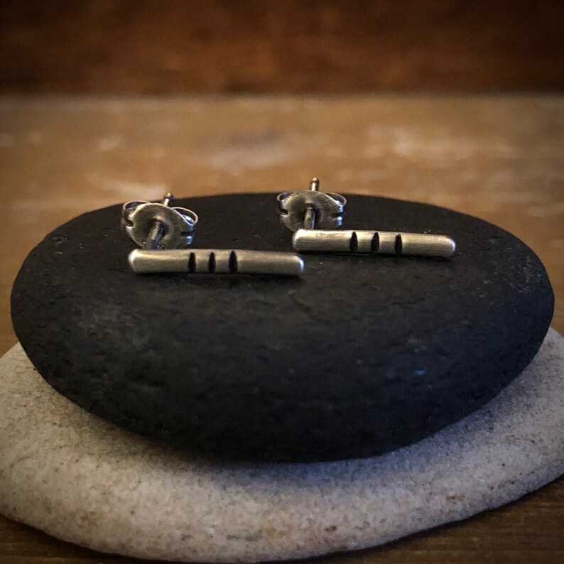 Sterling Silver Mini Bar Earrings Handmade Artisan Made Indie Minimalist Jewelry