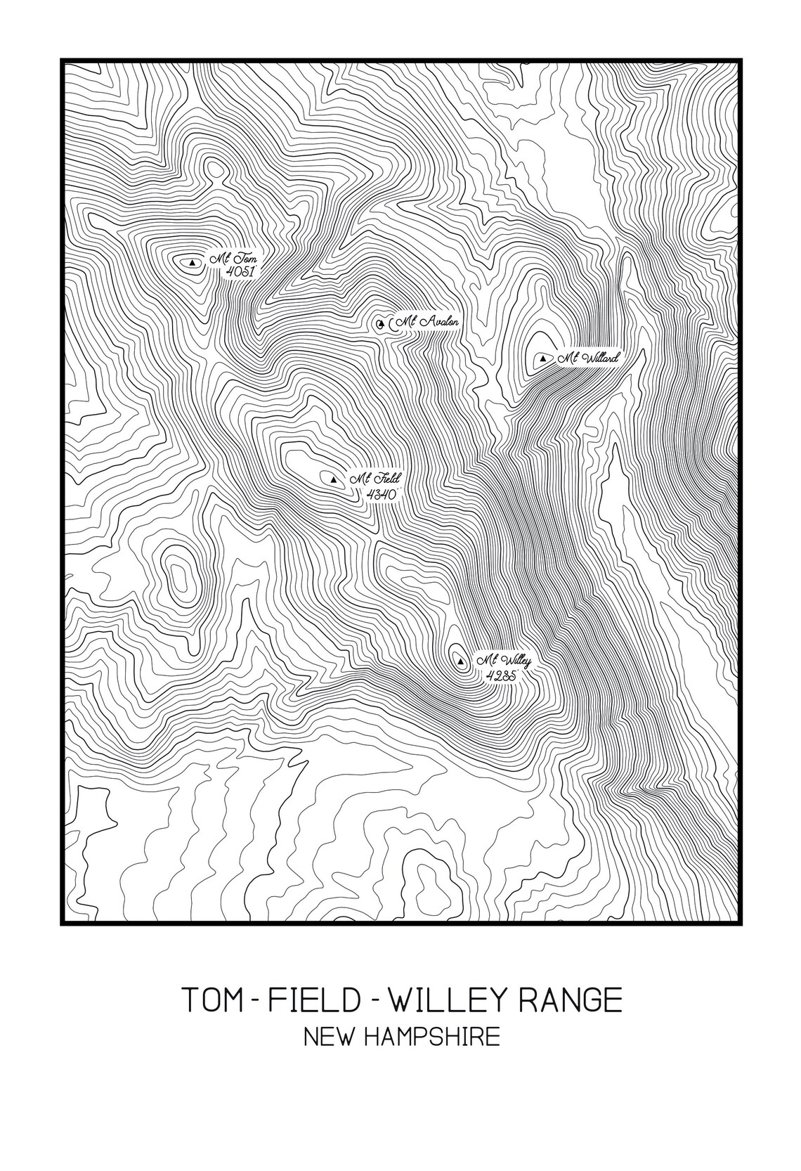 Tomfieldwilley Range New Hampshire Topographic Map White Etsy