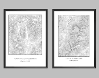 Set of 4: 13x19 Topographic Maps - Choose Your Own Multi-Print Bundle Savings White Mountains NH 4000 Footers