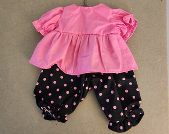 Handmade American Girl Doll Clothes: Pink Top, Polka Dot Pants, Bonus Shoes