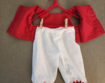 Handmade American Girl Doll Clothes: Red Top & White Pants with Shoes