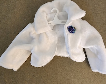 Handmade American Girl Doll Clothes: White Fur Bolero Outfit with Shoes