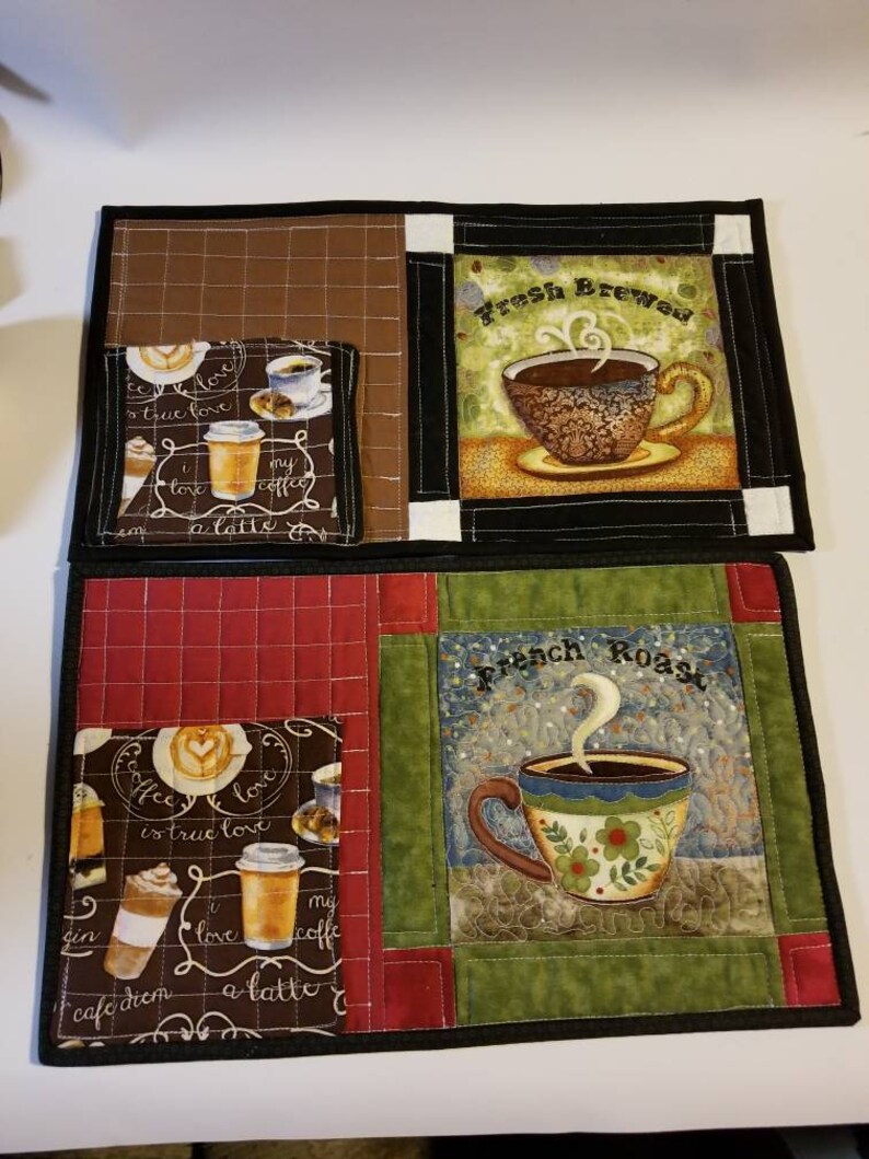 Mug rug with pockets quilted mug rug mug mat with pockets Etsy