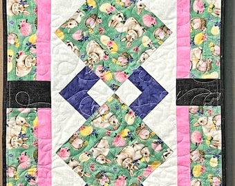 Handmade Easter Table Runner: Quilted Cotton Rabbit Design