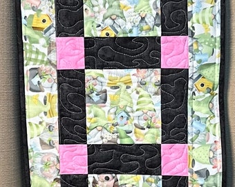 Quilted Easter gnome table runner, quilted spring gnome table runner, quilted summer table runner, quilted gnome table runner, quilted decor