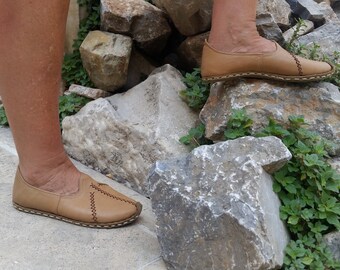 Moccasin Light Brown Summer Natural Leather Flats - Etsy