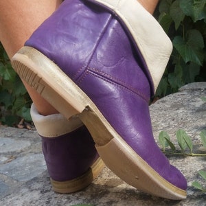 Chelsea-barefootlaarzen | Paars |leren laars dames |Boho heren/dames | Vouwlaarzen ||Boerenlaarzen |Period Footwear