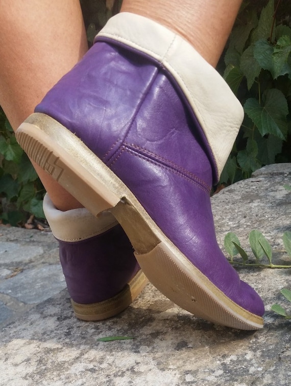 Ankle Boots | Purple |leather boot woman |Men/Women Bohemian | Fold over Boots ||Peasant Boots |Period Footwear