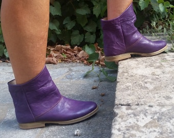 Purple ankle Boots | Chelsea boot |leather boot woman |Men/Women Bohemian | Fold over boots ||Peasant Boots |Period Footwear