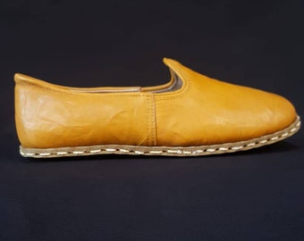 Earthing Yellow Leather Shoe - Unisex | Moccasin | Natural plant based dyes | Bohemian Chic | Slip ons | Lady Janes |  | Loafer |