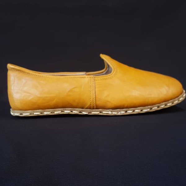 Earthing Yellow Leather Shoe - Unisex | Moccasin | Natural plant based dyes | Bohemian Chic | Slip ons | Lady Janes |  | Loafer |