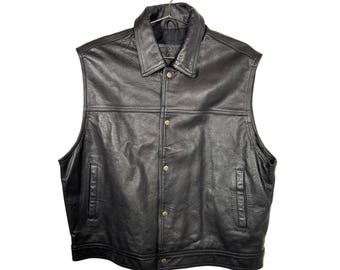 Vintage Leather Vest Canada Biker Motorcycle Snap Front Men's XL Minimal Grunge
