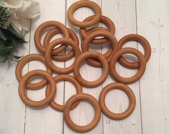 Shower beads Baby crib arm mobile Jewelry Macrame Pendant connector Teething Circle napkin 3 inches Beeswax Maple Hardwood Rings