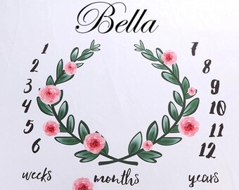 Personalized baby blanket. Milestone blanket. Baby month day year photo backdrop. Baby photo blanket. Girls photo blanket. Baby photo prop.