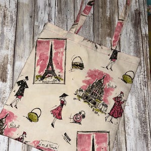 Handmade Paris Pattern Tote Bag, Paris Pink Tote Bag