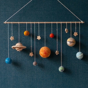Space mobile, Wool felt sun, planets,  Felt Wall Hanging, Solar system wall decor, Childrens room & nursery, Galaxy decoration, Outer space