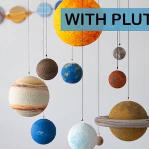 Hanging 3D Solar System with Pluto, Handcrafted space decor, Science decoration, Celestial decor, Planetary mobile, Astronomy model