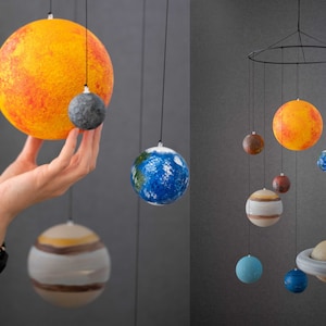 Hand painted Solar system model hanging, Solar mobile, Sun and planets model, Planets mobile art, Space decor, Outer space nursery decor