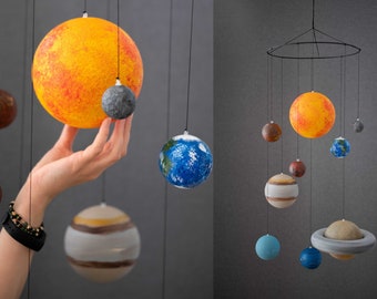 Hand painted Solar system model hanging, Solar mobile, Sun and planets model, Planets mobile art, Space decor, Outer space nursery decor