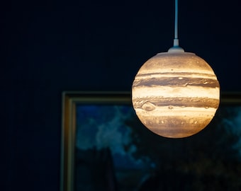 Exclusive, Large 3D Printed Jupiter Hanging Lamp with Realistic Texture - Space decor, Galactic home decor, Celestial lighting