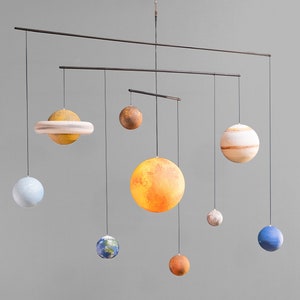 Larger Solar system planet mobile, Hanging Sun and planets model, Outer space nursery decor, Solar system in motion